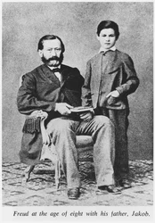 Sigmund Freud (1856-1939) ve věku osmi let se svým otcem Jakobem, z Obrazových dějin psychologie a psychiatrie od A. Robacka a Th. Kirmana, New York, Philosophical Library, 1969